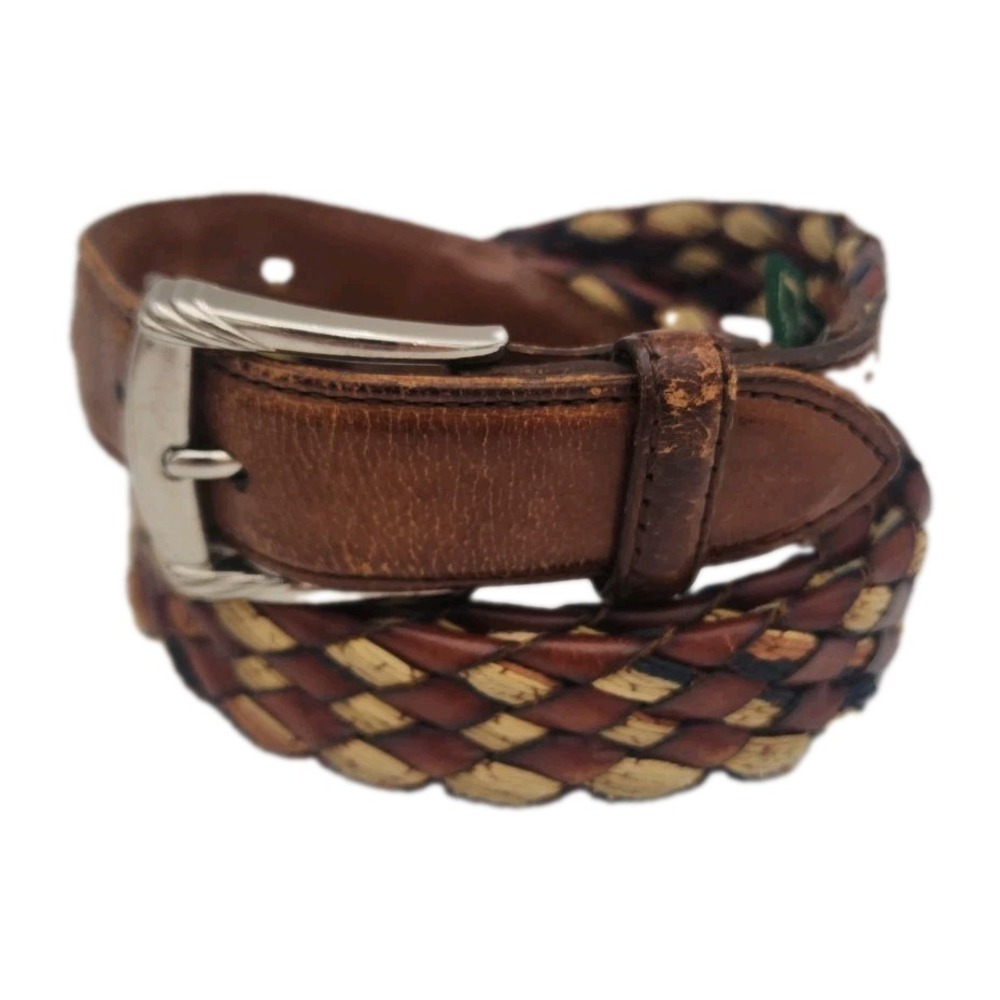 Vintage Cole Haan Woven Fabric & Braided Leather Belt 40/100 Mens 43" Long